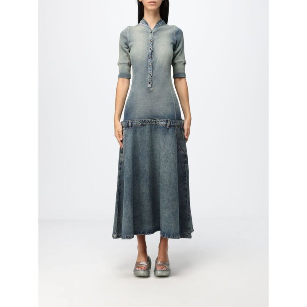 Diesel Women De-Anim-S Diesel Ribbed Denim Jersey Midi Shirt Dress